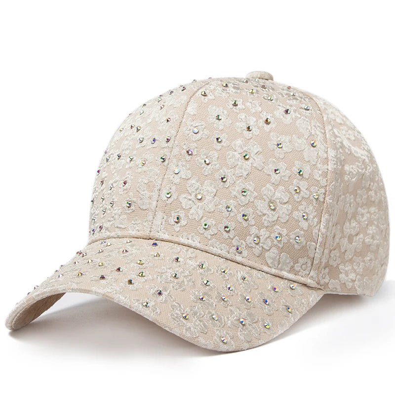 CNTANG vasarinės moteriškos beisbolo kepurės su dirbtiniais deimantais, gėlių siuvinėjimais, moteriškos „snapback“ stiliaus mados dizainerių saulės kepurės, hip-hopo stiliaus Y2K kepurės
