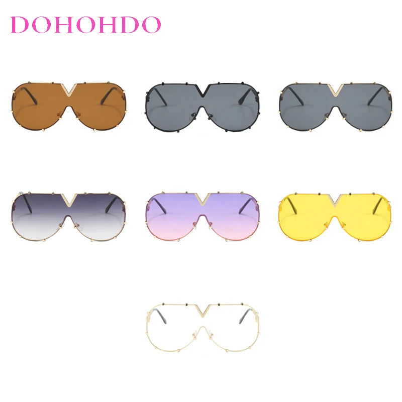 Trendy Rivets Metal Frame Oversized Pilot Women Sunglasses Brand Design Men Sunglass UV400 Outdoor Driving Travel Luxury Goggles