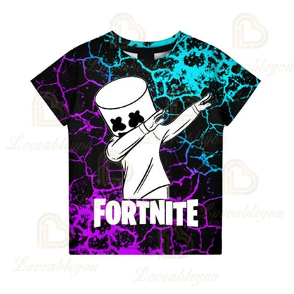 T-shirt Fortnite para Meninos, Tops Infantis de Verão, Roupa de Criança com Gráficos 3D Divertidos do Jogo Battle Royale, T-shirt para Crianças Pequenas e Meninas