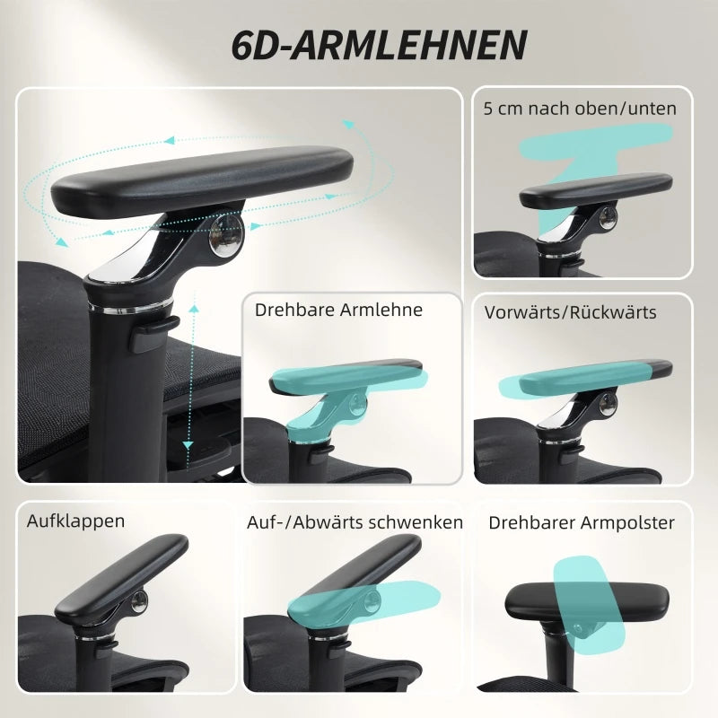 Ergonomic Office Chair, Adjustable Lumbar & Headrest, 6D Flip-Up Armrests, Footrest, Mesh Black