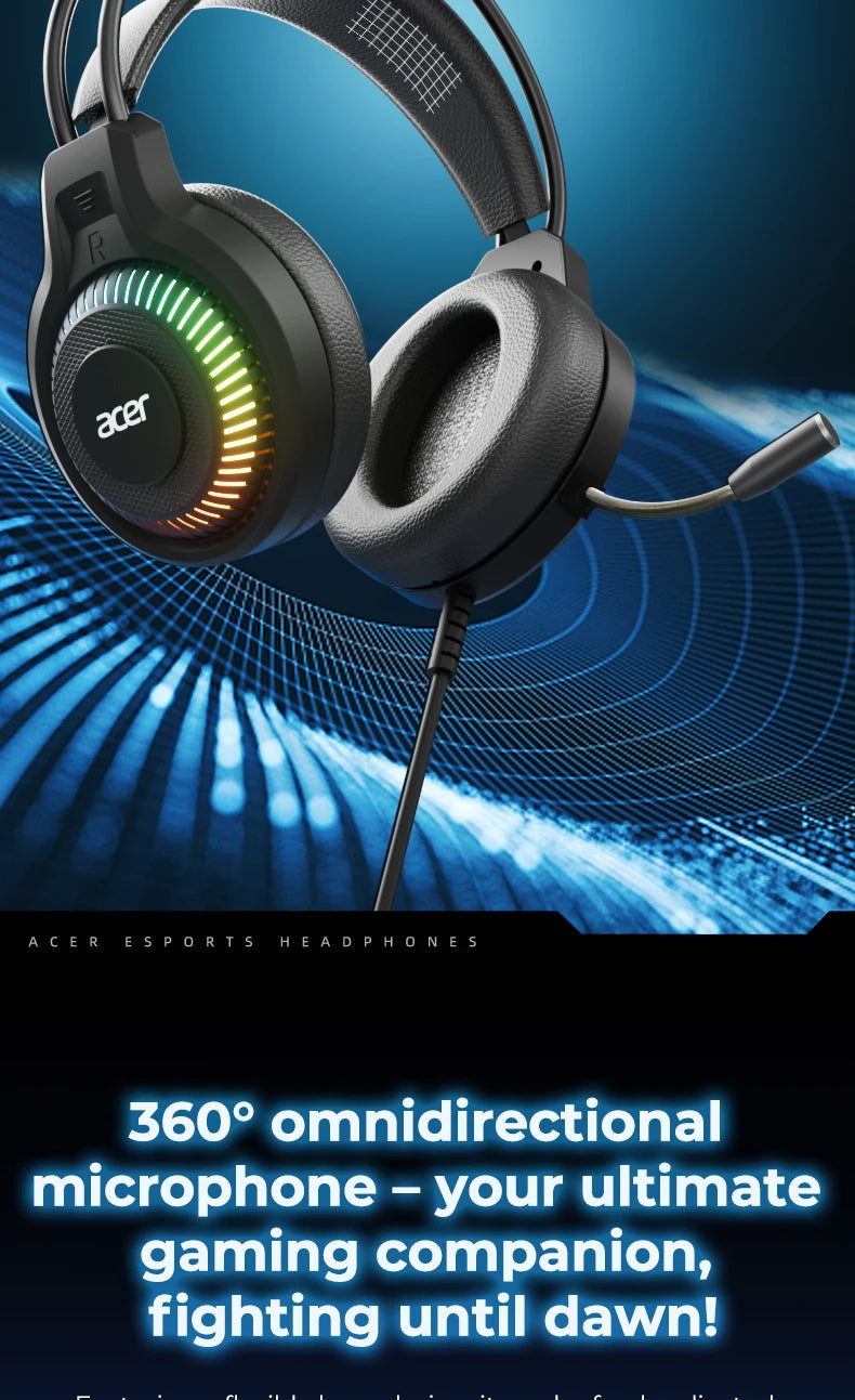 Auriculares Gaming com Fio RGB e Microfone – Headset Gaming com Som Surround de Baixa Latência, Iluminação RGB Elegante, Isolamento de Ruído e Ajuste Confortável