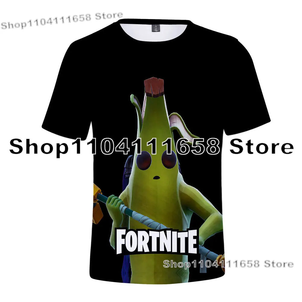 T-shirt de verão Raven Ultima Knight F-Fortnite, t-shirt masculina com estampado 3D Banana Peely, tops de jogo Battle Royale, presentes de aniversário