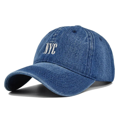Modne czapki baseballowe z daszkiem typu snapback z haftem „Fashion NYC”, wykonane z dżinsu, regulowane, na co dzień, dla dorosłych, do prania, sportowe, golfowe, przeciwsłoneczne