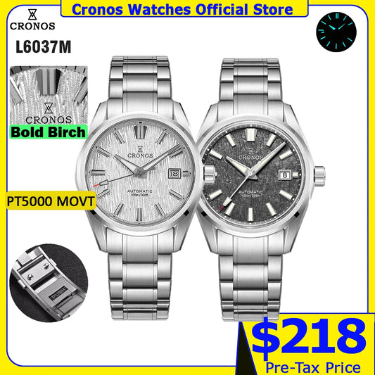 Cronos Men's Watch 39mm Automatic Wristwatch White Dial Solid Links Sapphire 10 ATM L6037M