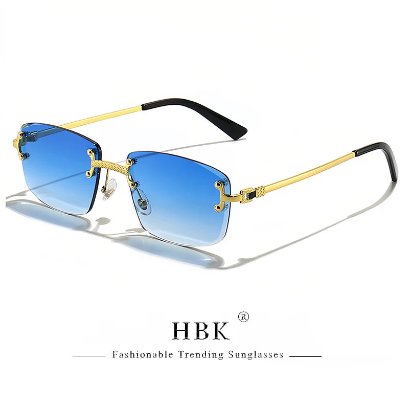 HBK Square Rimless Sunglasses Women Retro Metal Sun Glasses Men Luxury Party Business Gradient Shades 2024 Summer Style