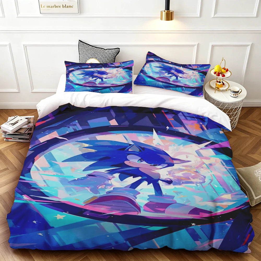 Sonic Duvet Cover for Kids Cool Bedding Set, Duvet Cover for Bedroom Decor Soft and Comfortable Twin, Luxury Birthday Gift soft