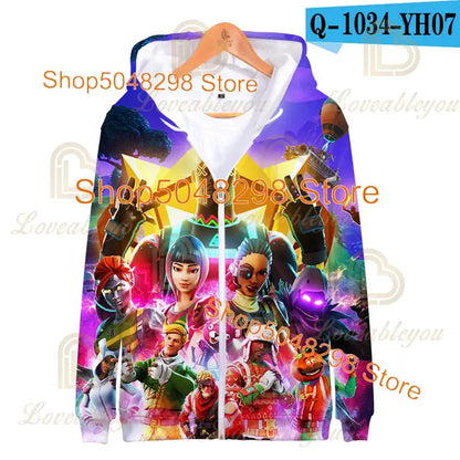 Fortnite Adults Kids Wear Kids Zipper Hoodies Game 3D Print Boys Girls Harajuku Sweatshirt Long Sleeve Tops Teen Clothes