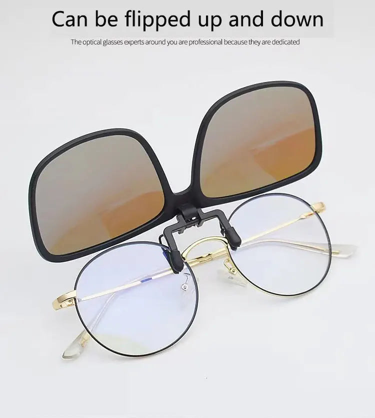 BOYSEEN Polarized Flip Clip Sunglasses Driving Dark UV400 Photochromic Anti Glare Lens Sun Glasses Car Driver Vintage Square