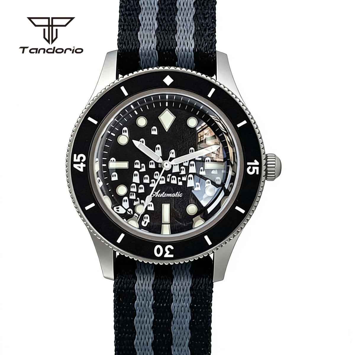 Tandorio Domed Sapphire 40mm Mechanical 50-Fathoms Style Diver Fashion Automatic Men Watch Miyota8215/PT5000 Luminous Ghost Dial
