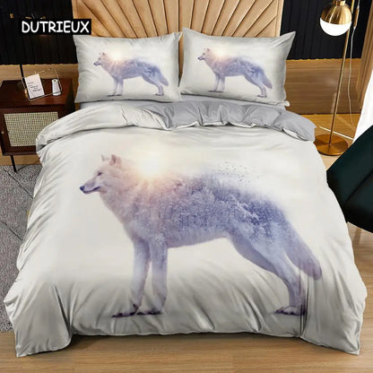 Σετ κλινοσκεπασμάτων 3D Wolf σε μαύρο και λευκό, με ονειροπαγίδα και tribal έθνικ στυλ, παπλωματοθήκη για εφήβους, ενήλικες, γυναίκες και άνδρες, διακόσμηση υπνοδωματίου