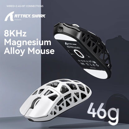 ATTACK SHARK R3 gamingmus i magnesiumlegering med bikakestruktur, ultralätt 8K Hz, PAW3395-sensor, 26000 DPI, ergonomisk skalform