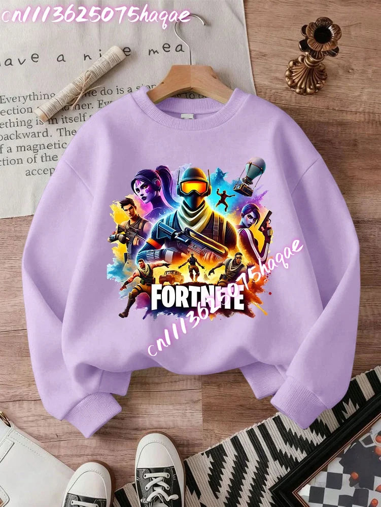 Sweatshirts Fortnite Series para Criança, Modernas para Rapazes e Raparigas, Tops Pullover de Manga Comprida para Outono/Inverno, Roupa Infantil Cartoon, Presentes de Aniversário