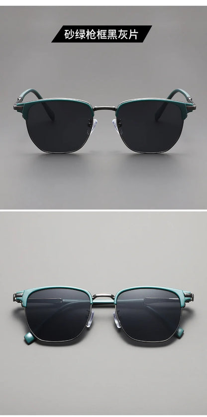 Handsome Half Frame Sunglasses Personalized Retro Rectangular Design Black Gray Eyeglass Lenses UV Resistant Sunglasses