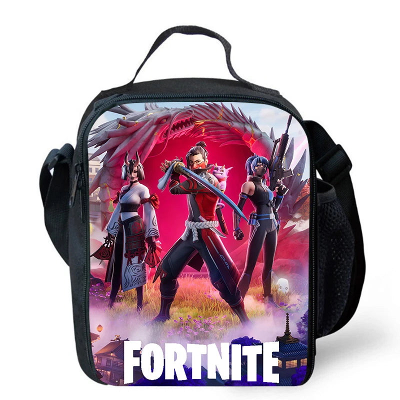 Fortnite-Cartoon-Lunchbag, tragbare isolierte Lunchbag, wiederverwendbare Tasche zur Aufbewahrung von Lebensmitteln, geeignet für Kinder und Schüler.