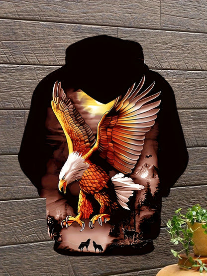 Sweatshirt com Capuz Masculina Cool Eagle Fashion 2025, Edição 3D Impressa, Tendência American Eagle, Sportswear Casual Unissexo para Homem e Criança
