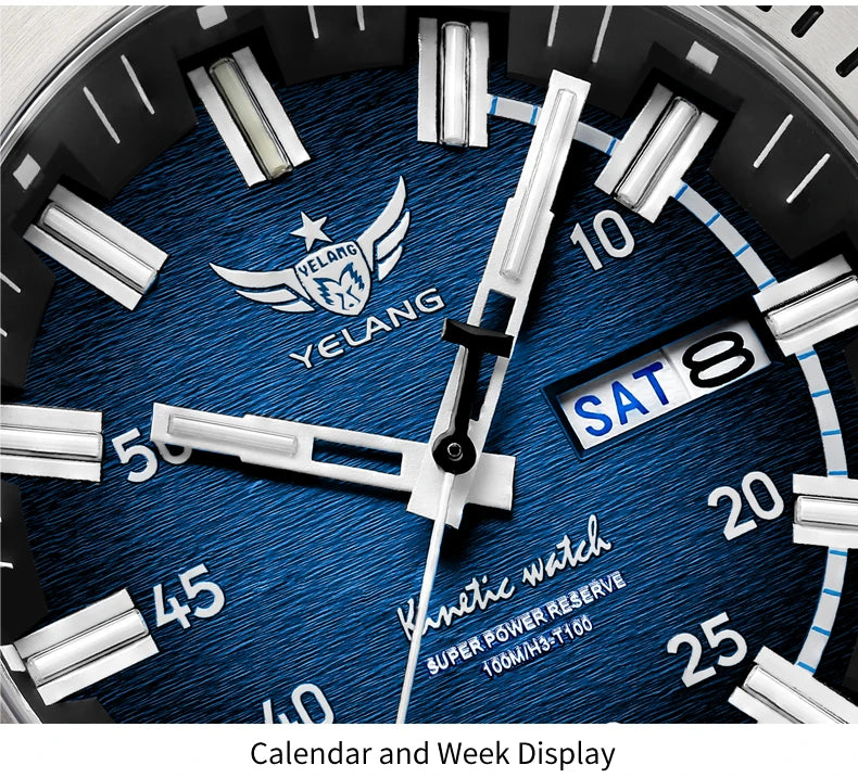 Yelang Watches V1035 44mm Men's Diving Watch Human Kinetic Energy Watch 100m Waterproof Watches Luminous Japan PX83 Sapphire
