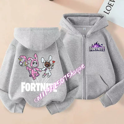 Ново детско яке с качулка Fortnites — суитшърт с цип и щампа на анимационен игрови персонаж, есенно-зимни дрехи за момчета