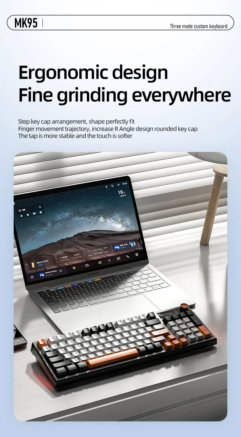 SMAILWOLF MK95 Bluetooth Wireless Korean Customized Mechanical Keyboard e-Sports 3 Modes Laptop Office Game Full Key Hot Swappable RGB Lighting Effects
