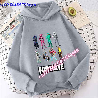 Nowa bluza dziecięca z kapturem Fortnites z nadrukiem postaci z gry, styl kreskówkowy, jesienna odzież casualowa, zimowa bluza dla chłopców
