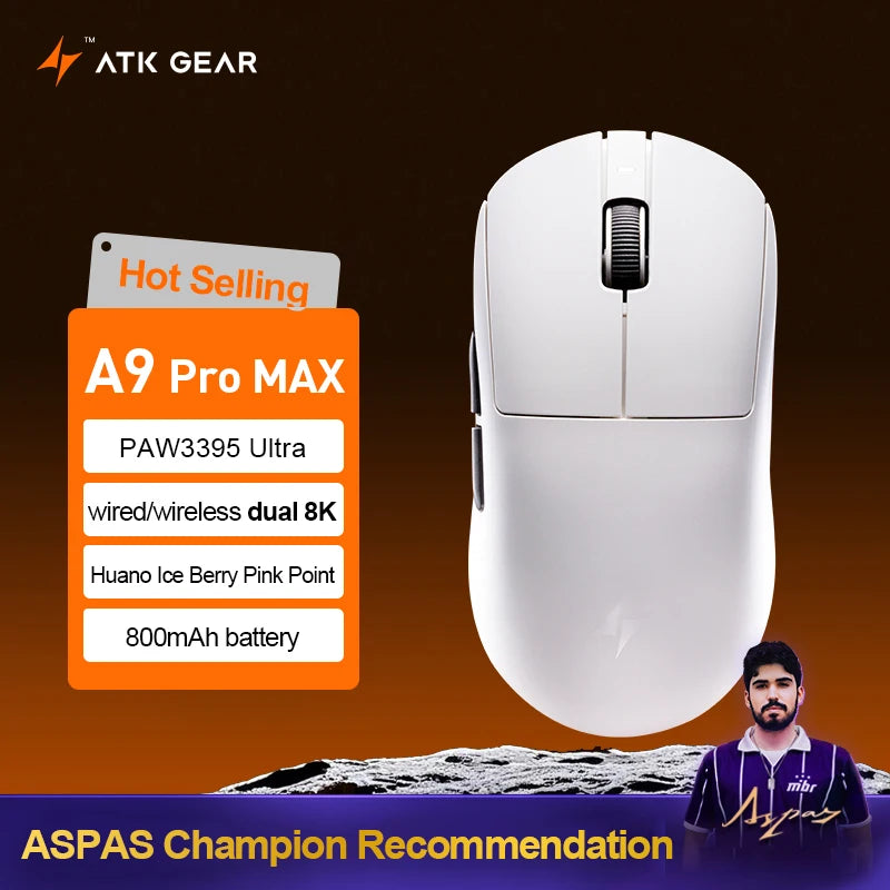 ATK Dragonfly A9 Ultra Wireless E-sports Gaming Mouse Ultra-lightweight Tri-mode Dual 8K Ergonomic Mice A9 Plus PAW3395/3950