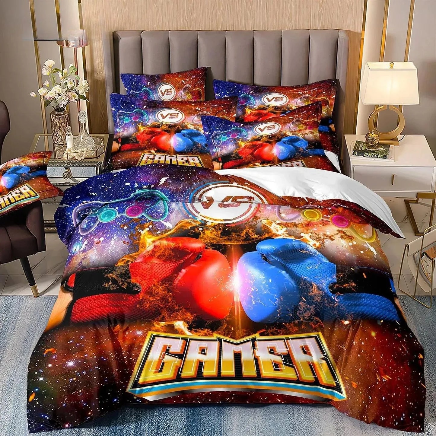 Gamer Bedding Sets for Boy Kid Gaming Duvet Cover Set Queen Video Games Comforter Cover, Playstation Designs Bed Set for Teen Men