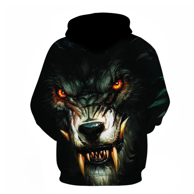 Herren-Hoodie mit Wolf-Grafik, 3D-Print, Outdoor- und Streetwear-Design, Kapuze und Fronttasche