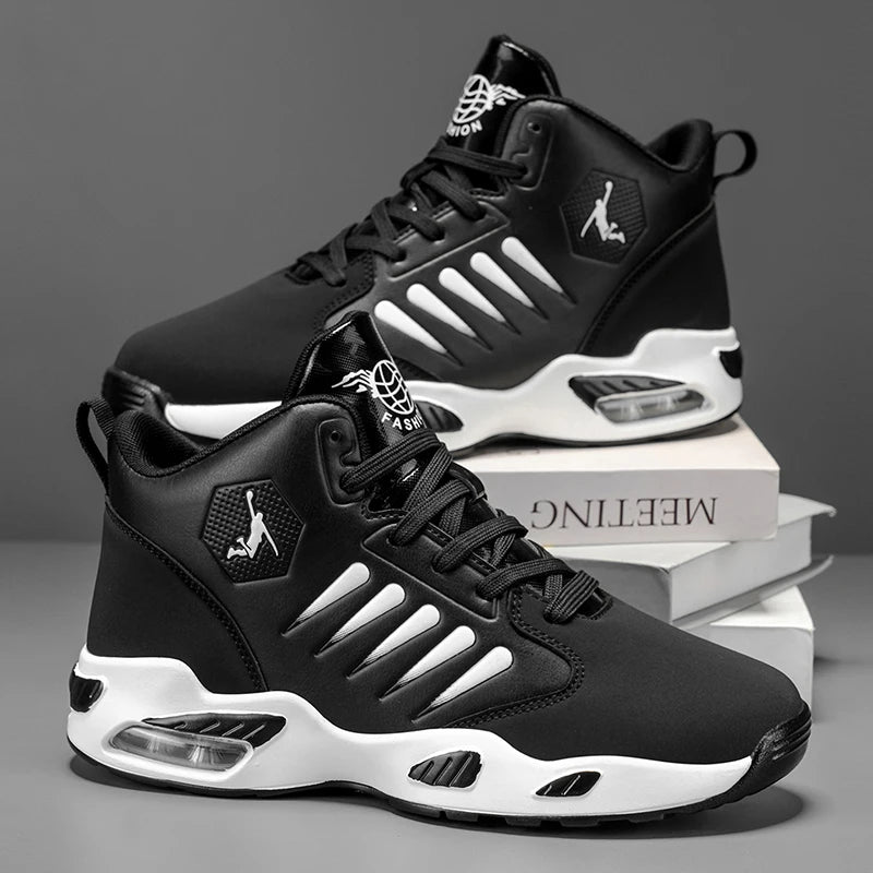 Men's High-Top Basketball Shoes with Breathable Mesh Design for Maximum Comfort, Outdoor Shock-Absorbing Running Shoes, High-Rebound Cushioning Technology for Smoother and More Comfortable Running, Enhanced Support, Stylish