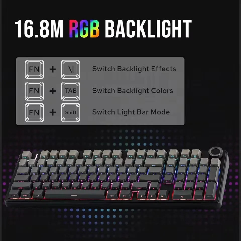 AULA F99 Pro E-sports Gaming Mechanical Keyboard Three Mode RGB Hot Swappable 96% PBT Custom Wireless Keyboard with Medi Knob