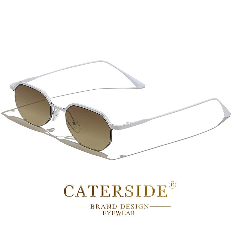 Caterside New Retro Small Frame Sunglasses Men's Polygonal Lenses Sun Glasses Women Business Travel Party Eyewear Summer Style