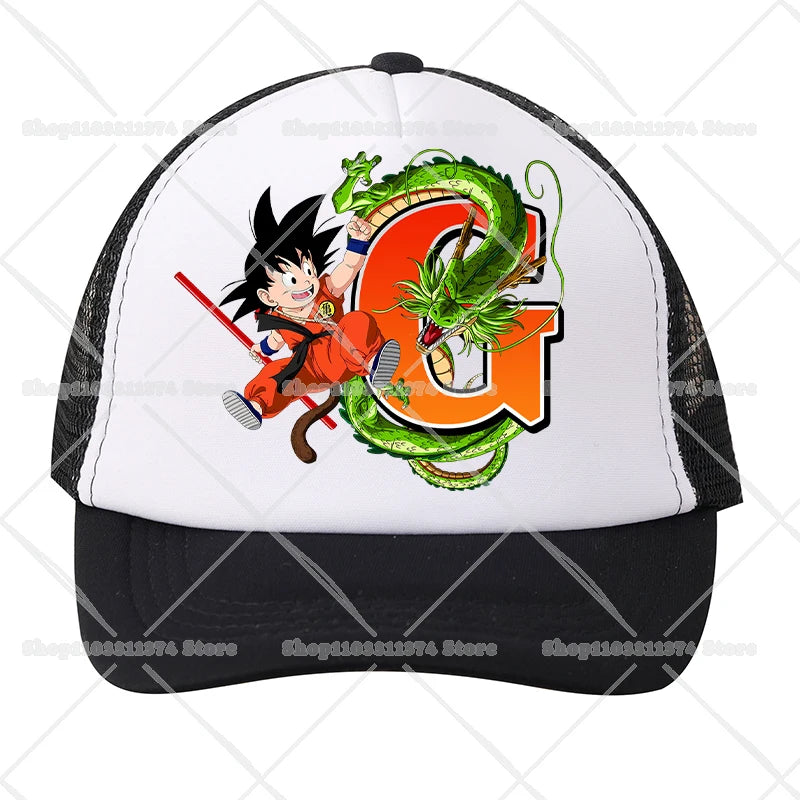 Czapki baseballowe z siateczki Dragon Ball z motywem kreskówkowym Son Goku z literami – czapki sportowe dla dorosłych i dzieci, anime, letnie, na świeżym powietrzu, z daszkiem chroniącym przed słońcem, prezent, nowe