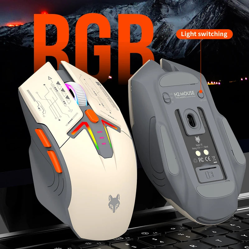 Mouse wireless Bluetooth dual-mode XUNSVFOX H2 con effetti di illuminazione RGB, per laptop, gaming e ufficio, ricarica magnetica