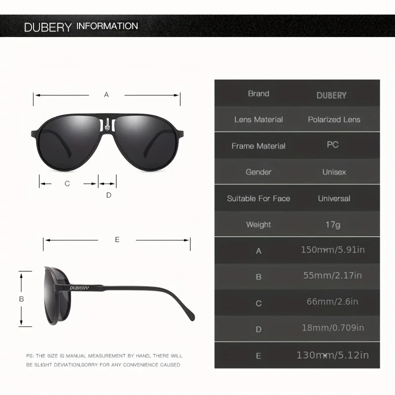 DUBERY Polarized UV400 Protection Sunglasses For Men And Women 7 Colors Model 102