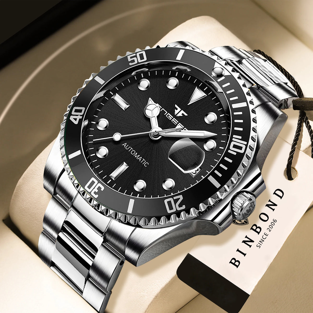 BINBOND mechanical wristwatches for men: luxurious, luminous, water-resistant, automatic, tourbillon, skeleton