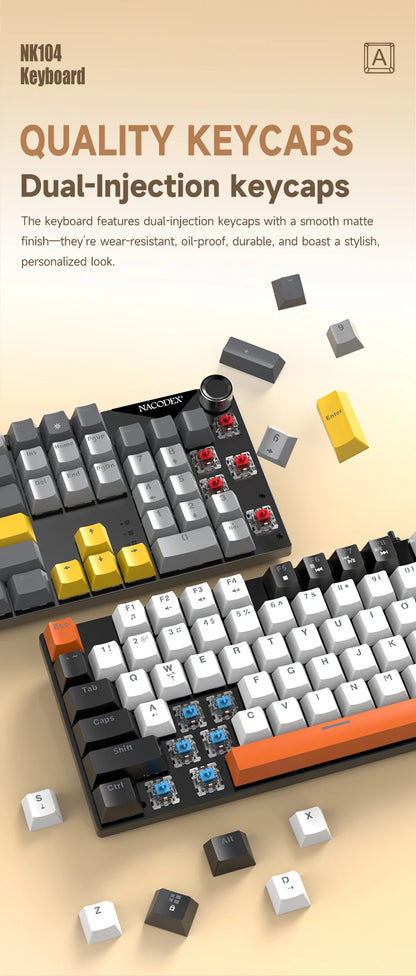 Teclado Mecânico AJAZZ NK104 com Fio, Teclas de Dupla Injeção, 104 Teclas, Hot-Swapping, Retroiluminação LED Híbrida, Teclado Gamer para Portátil e PC