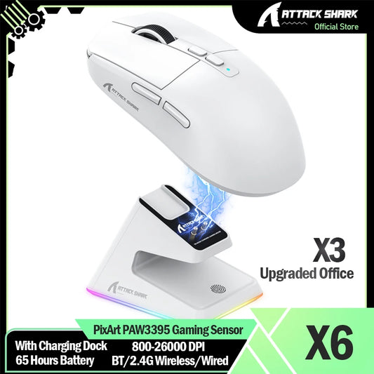 ATTACK SHARK X6 Superlight Gaming Mouse with Charging Dock, 49g Wireless Gaming Mouse, PixArt PAW3395 Sensor, Tri-Mode BT/2.4G/Wired, 26000 DPI