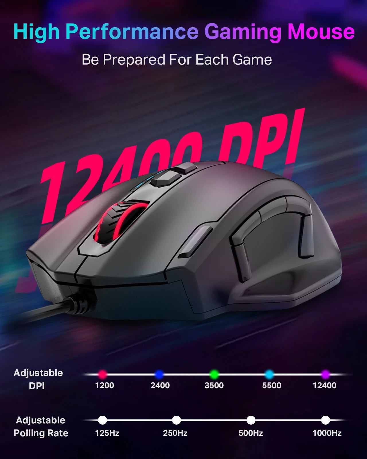 Mouse gaming cablato USB E-YOOSO X-41 Pro con retroilluminazione RGB, 12400 DPI, 11 pulsanti programmabili, mouse ergonomico per lavoro, computer, PC e laptop