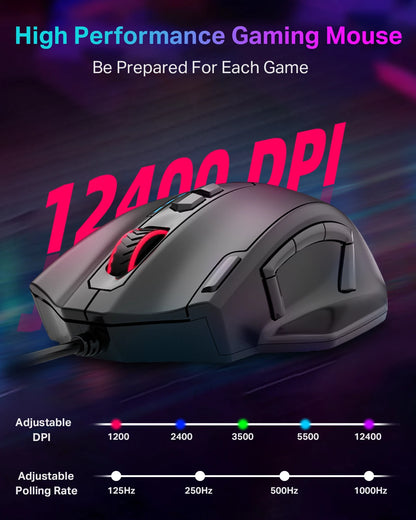Mouse gaming cablato USB E-YOOSO X-41 Pro con retroilluminazione RGB, 12400 DPI, 11 pulsanti programmabili, mouse ergonomico per lavoro, computer, PC e laptop
