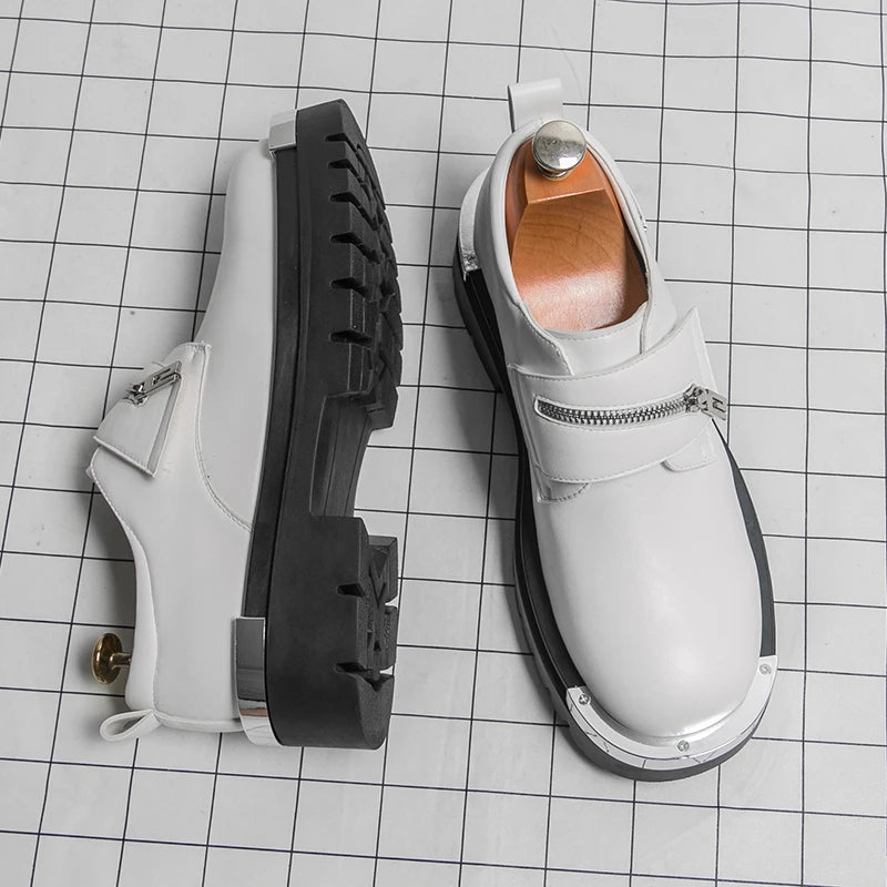 Men's Thick-Soled Leather Shoes Designer's Personalized Style Leisure Party Office Outdoor Fashion Street Black White Shoes