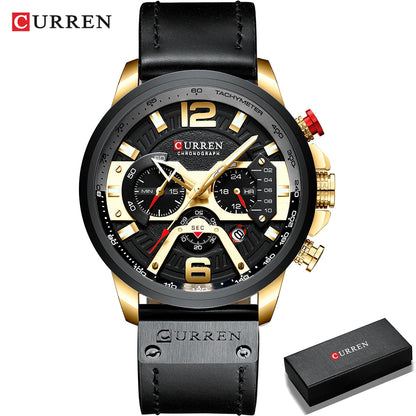 CURREN 8329 Men’s Watch – Casual sporty style, military-inspired design, leather strap, trendy chronograph, luxury watch from a leading brand