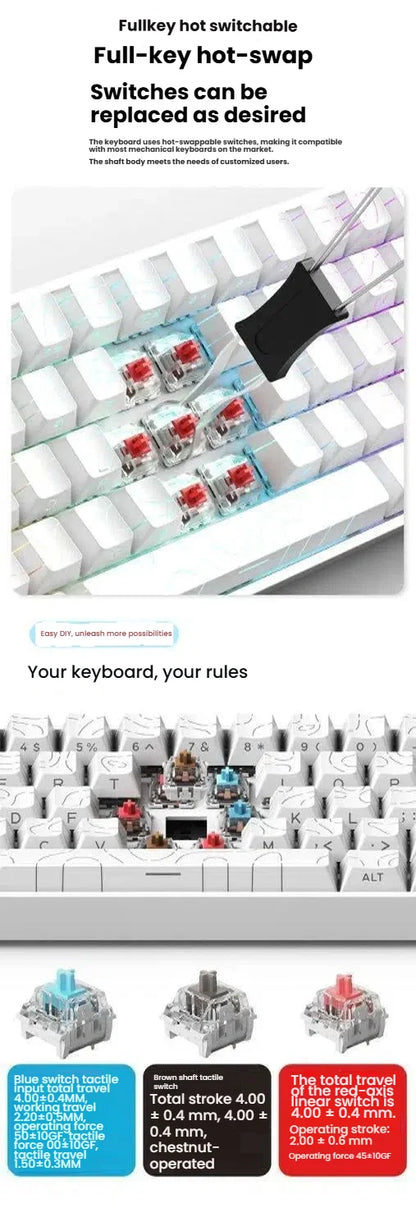 K61 Wired Portable Mechanical Keyboard, Phantom RGB Colorful, Gaming-grade Response, Ergonomic Design, Gaming Office Usable
