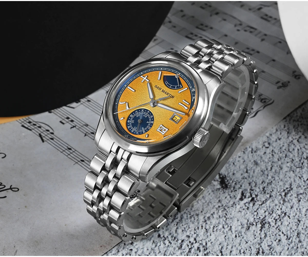 San Martin 39mm Miyota 9132 Power Reserve Display Men Luxury Sport Watch Automatic Mechanical Waterproof Original Design SN0144
