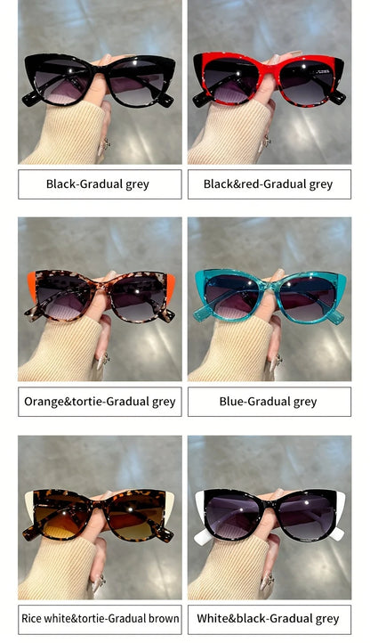 New Glossy Red Black Color-Block Gradient Cat-Eye Sunglasses Chic Women's Glasses with Anti-Glare Lenses for Fashionable Travel