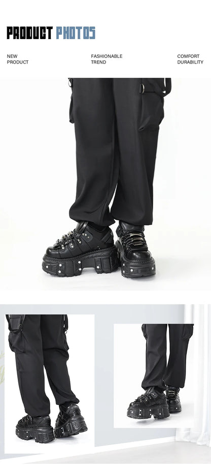 2026 New Punk Style Women Shoes Lace-up Heel Height 6CM Platform Shoes Woman Gothic Ankle Rock Boots Metal Decor Woman Sneakers