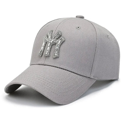 Boné com Brilhantes MY para Mulher, Primavera e Outono, Estilo Urbano Casual para Exterior, Pala Curva, Versátil e Elegante, com Proteção Solar