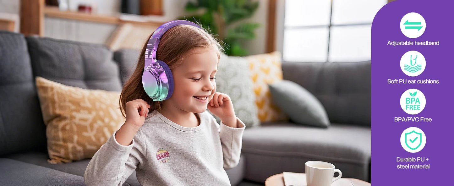 Gradient Kids Bluetooth Headphones Over Ear Girls Wireless Headphones With Mic Foldable Lightweight Headset For School Travel