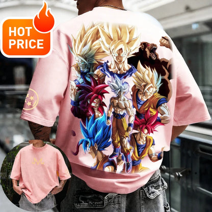 2026 Sommer Dragon Ball T-Shirt 100% Baumwolle Goku All Forms Print Oversized Gym Streetwear Unisex Retro-Tee für Erwachsene und Kinder