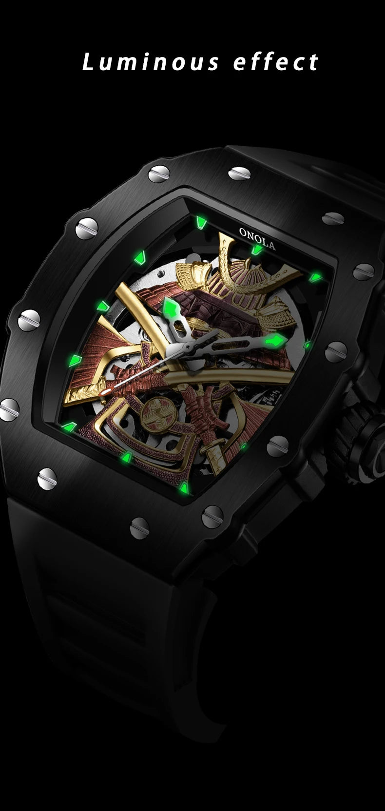 ONOLA Luxury Men's Automatic Mechanical Watch Waterproof Watch Luminous Barrel Shape Military Sports Wristwatch Men's Watch
