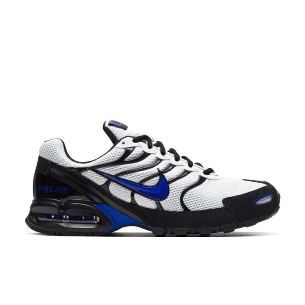 Pánske tréningové bežecké topánky Nike Air Max Torch 4 – čierna/biela/modrá, priedušná sieťovina, ležérny komfort, istý úchop CW7026-100