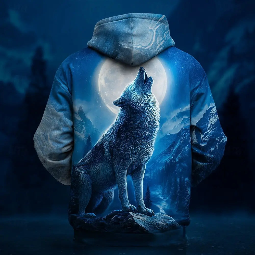 Moška kapučasta majica Wolf 3D Fantasy z okroglim izrezom, darilo za zabavo, klubska majica z vrvico za zategovanje, kapučaste majice, jesen-zima, oblikovalec