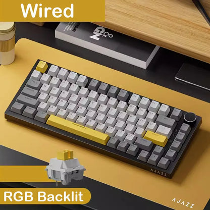 AJAZZ AK820 Mechanische Tastatur 70 % kompaktes Layout/RGB-Beleuchtung/Hot-Swap-fähige Switches, mit kabelgebundenem, kabellosem und Bluetooth-Betrieb